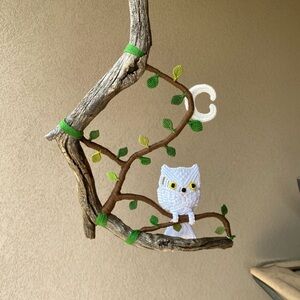 Handcrafted Owl Wall Decor with Green and White Accents